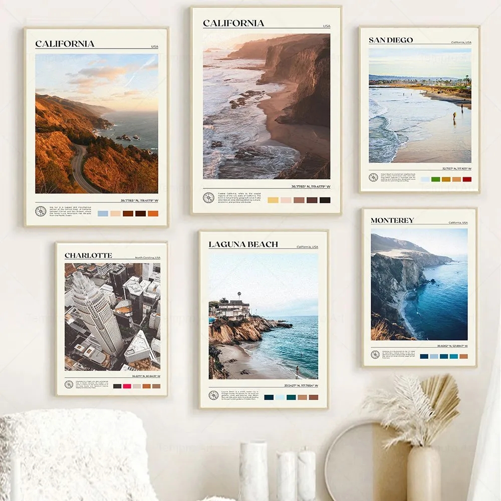 California Famous Landscape Canvas Painting Bay Area San Francisco San Diego Travel Posters And Prints Wall Art Living Room Bedroom Decor Wall Picture