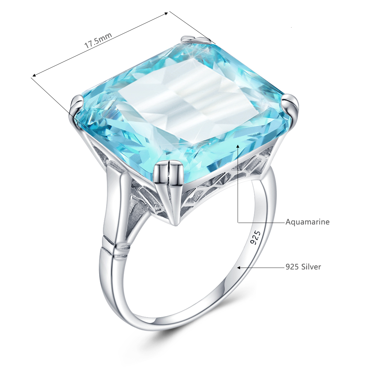 Wedding Rings Szjinao Real 925 Sterling Silver 17 17mm Square Aquamarine Ring For Women Vintage Sparkling Massive Birthstone Jewelery Female D 230830