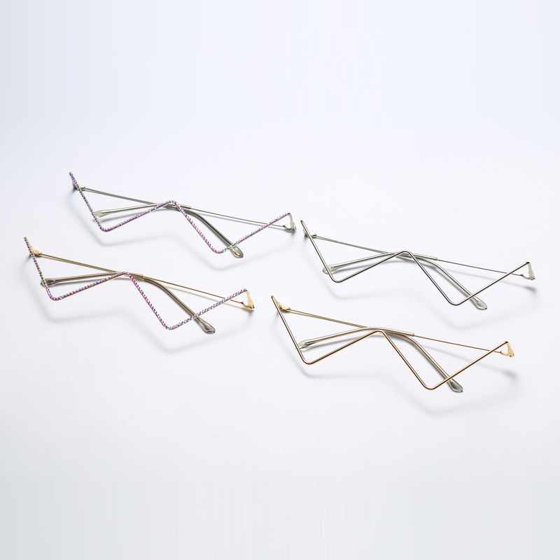 Rhinestone Metal Glasses W Shaped Decorative Glasses Frames Sexy Bling Diamond Eye Glasses No Lens Half Frame Fashion Eyewear INS Jewelry Accessories 