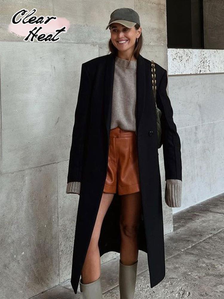 Womens Wool Blends Fashion Black Lapel Long Sleeve Overcoat Cardigan For Woemn Elagnt Thick Warm Solid Jacket Ladies Antumn Winter Coat 230831