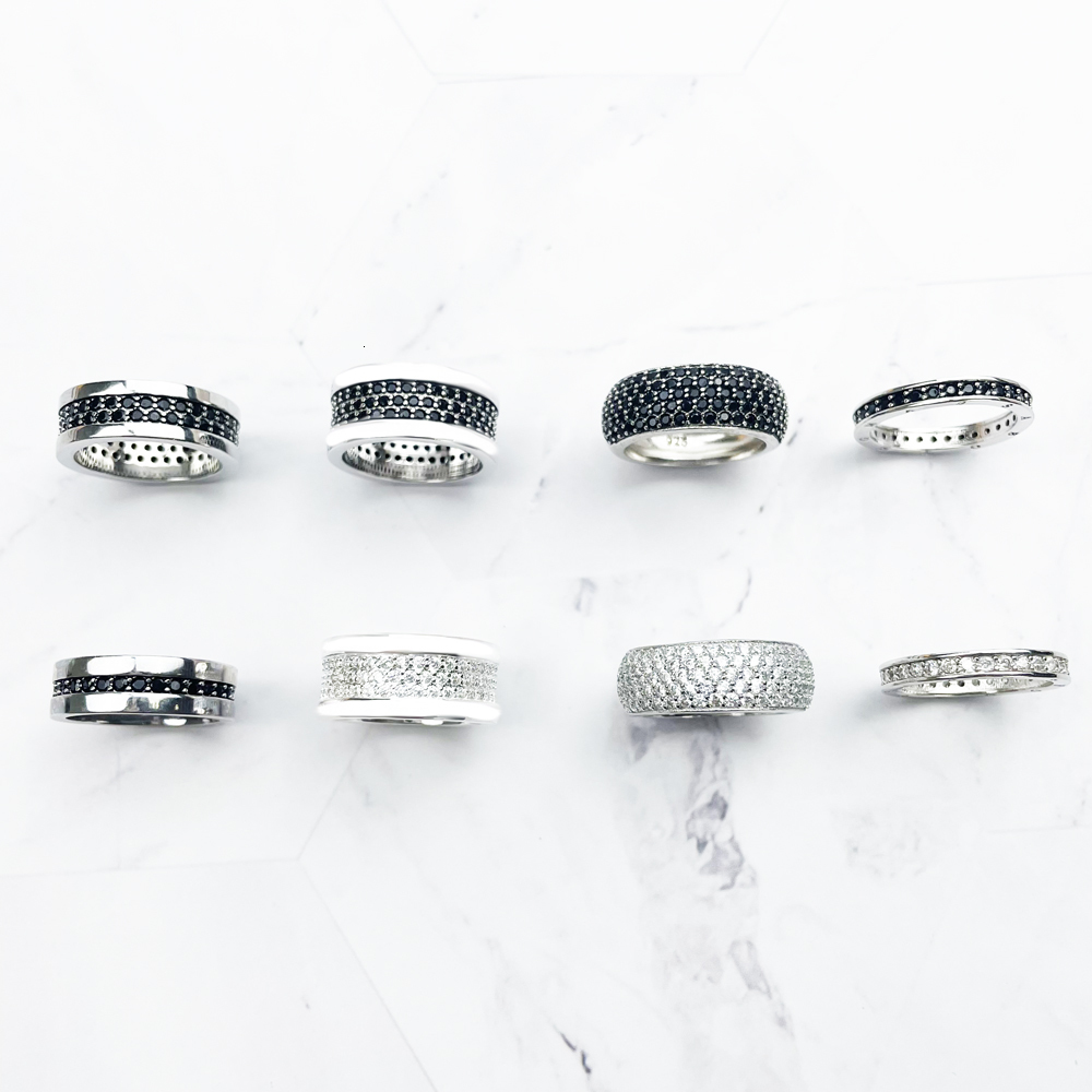 Wedding Rings Bands Black White CZ 925 Sterling Silver Jewelry Europe Styling Classic Trendy Bijoux Gift for Men Boy Women 230830