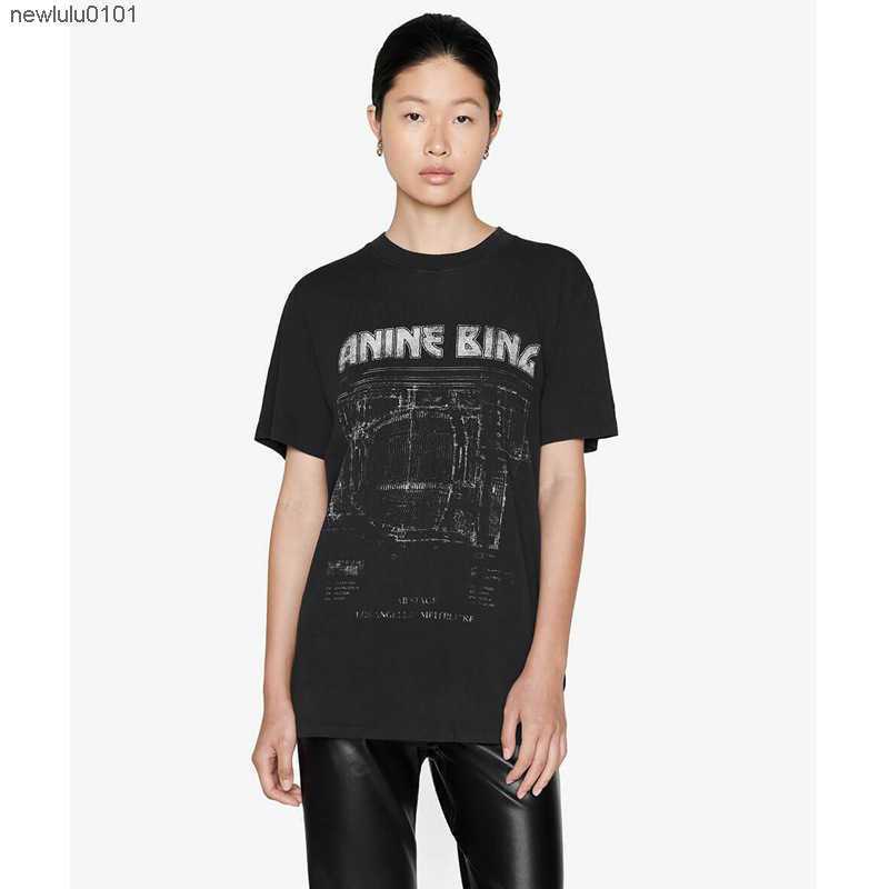 23SS A Bing Fashion Classic Tee Ab New Los Angeles Motorcycle T-shirt Letter Printing Black Gray Cotton Women Short Sleeve 233ess
