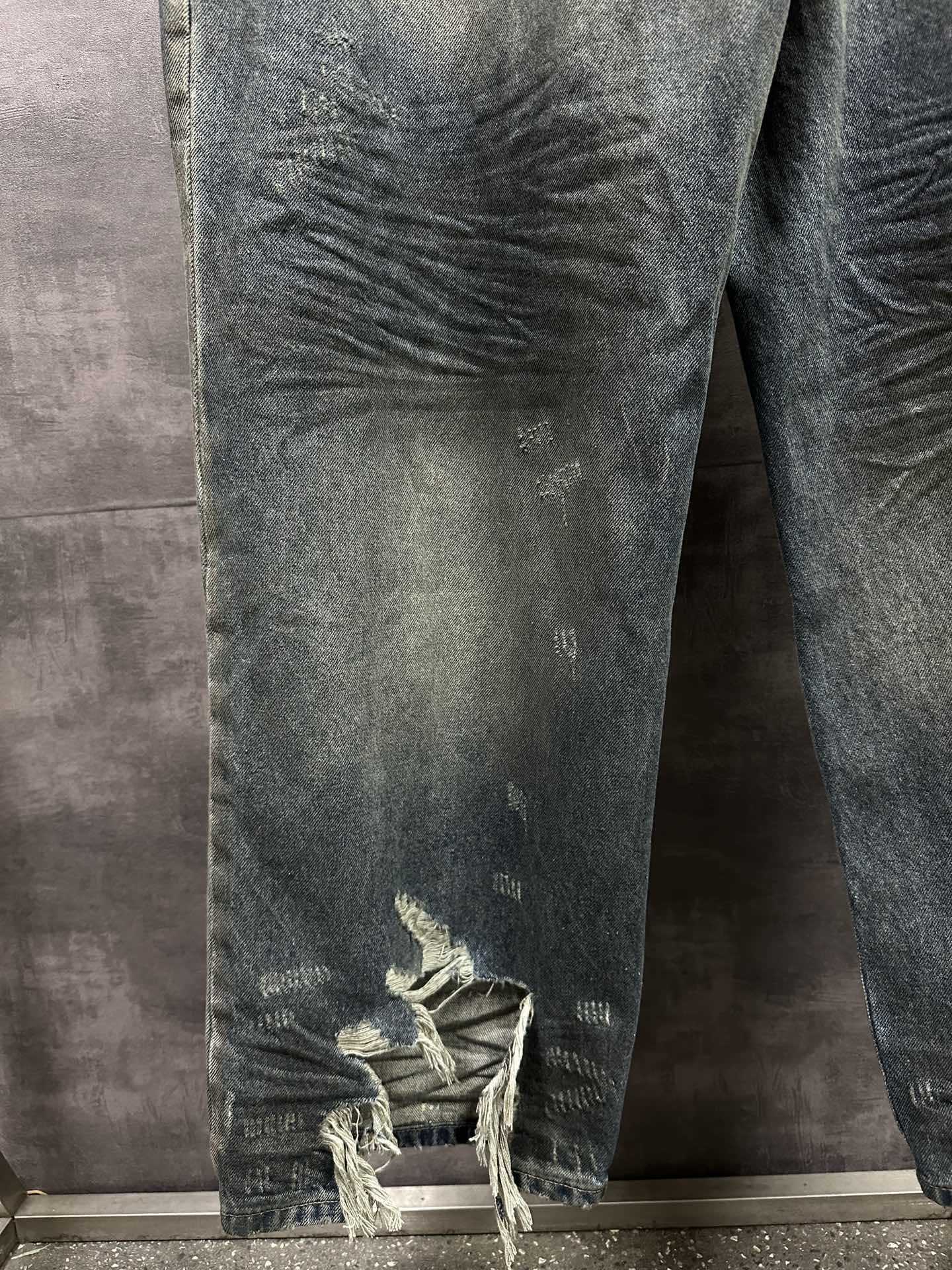 Original Bale Washed Loose Dyed Torn Dirty Jeans High Street Casual Denim Pants Men Hiphop Streetwear Causal