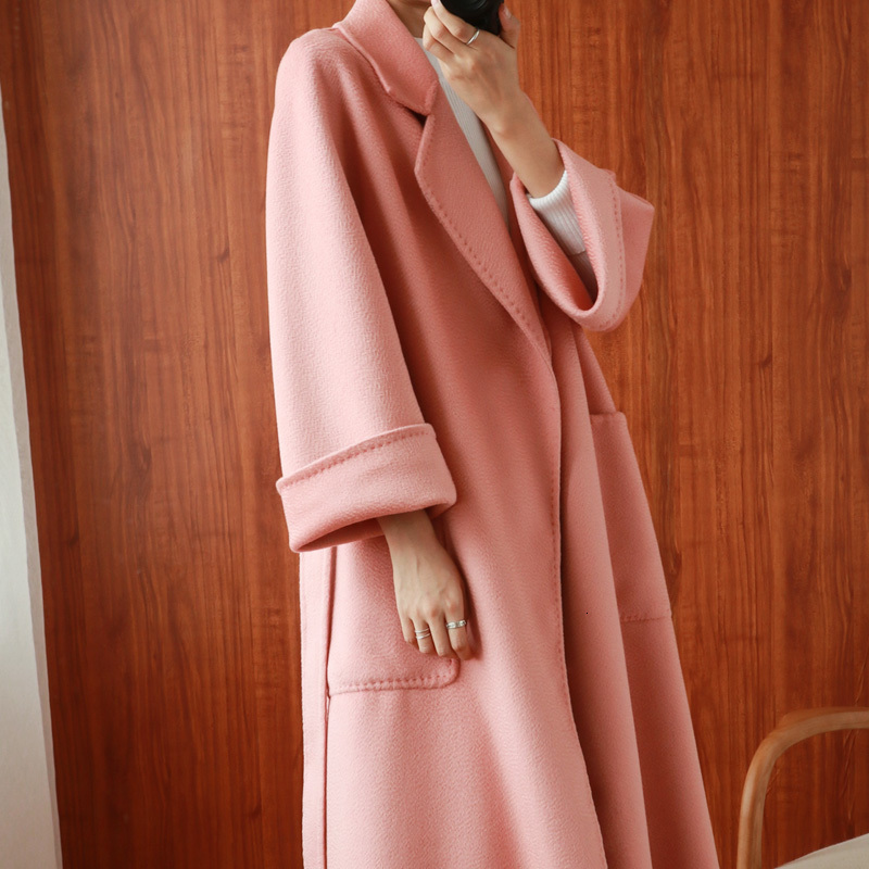 Women's Wool Blends Women Double-Sided 20% Cashmere Wool Coat Jacket Women Long Beautiful Woolen Winter Autumn Warm Fashion Water Ripple Cloak 23