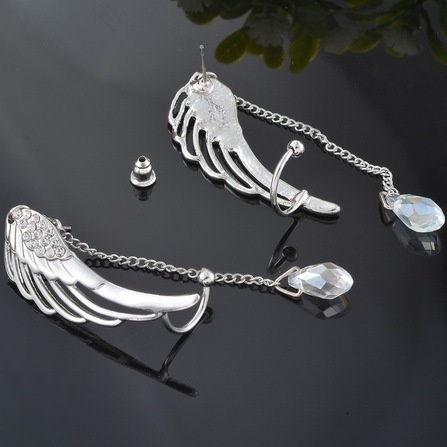 Ear Cuff Delysia King Women Angel Wings Feather Earrings Stud Trendy Crystal Tassel Jewelry 230830