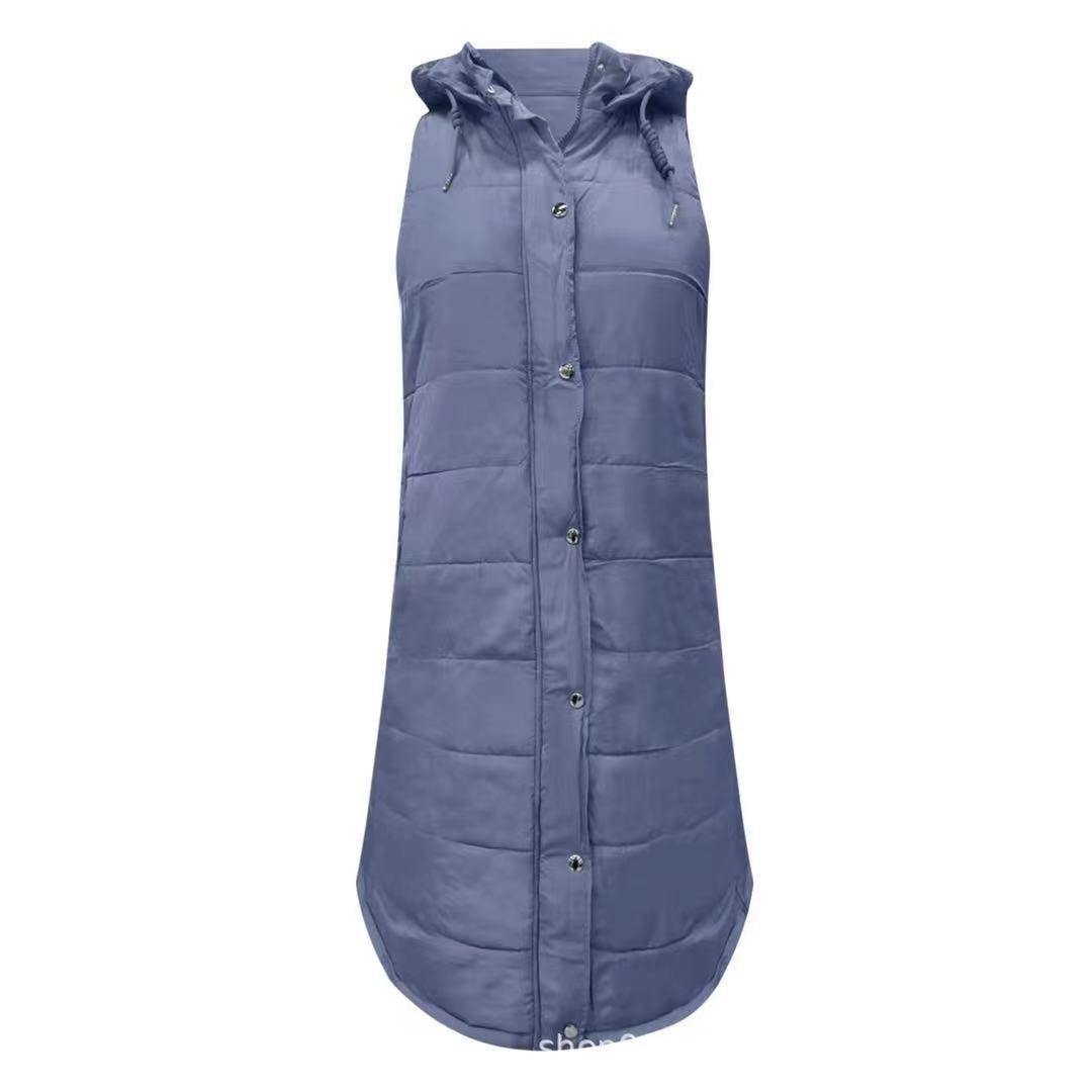 Women's Long with Hood Outdoor Vest Down Women's Jacket Quilted Loose Coat Sleeveless Jacket Winter Light Weight Sweaters Snowwear
