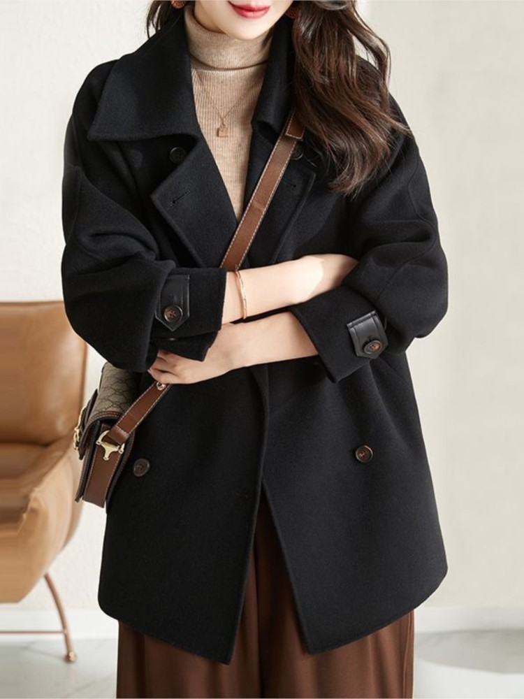 Women's Wool Blends Autumn Fashion Elegant Solid Woolen Coat Women Vintage Casual Loose Outerwear Jackets Female Chic Warm Overcoat Clothes 23083