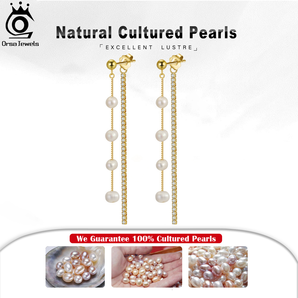 Hoop Huggie ORSA JEWELS 925 Sterling Silver Pearl Dangle Earrings Chain for Women Teen Elegant Long Tassel Jewelry GPE22 230831