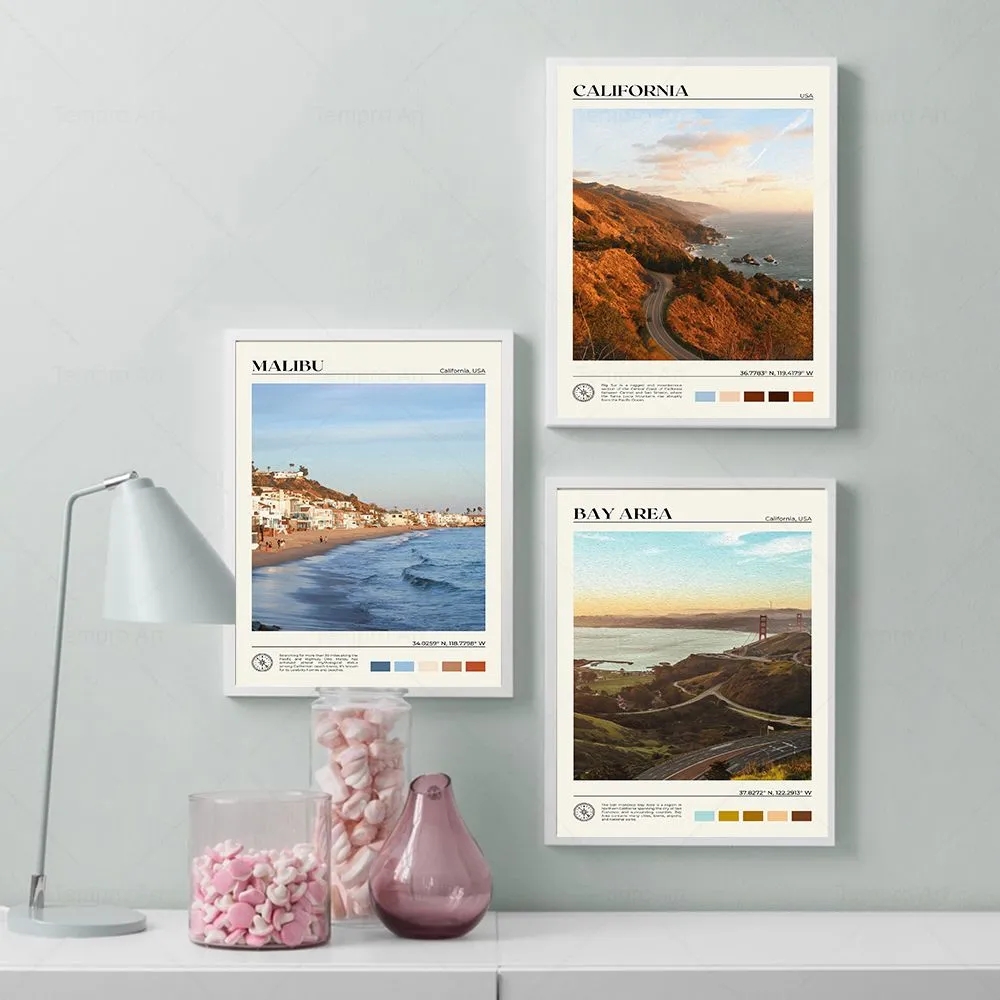 California Famous Landscape Canvas Painting Bay Area San Francisco San Diego Travel Posters And Prints Wall Art Living Room Bedroom Decor Wall Picture