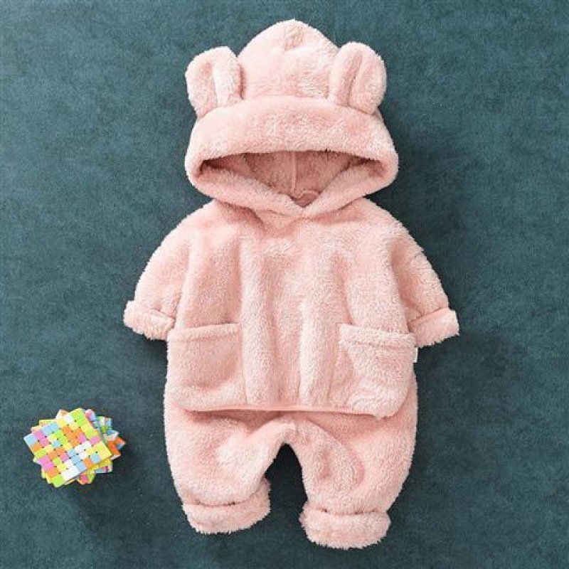Clothing Sets Cute Baby Boys Girls Coral Velvet Warm Spring Autumn Winter Hoodied Clothes Sets Children Kids Thick Woolen Bear Hoody Suits 230830