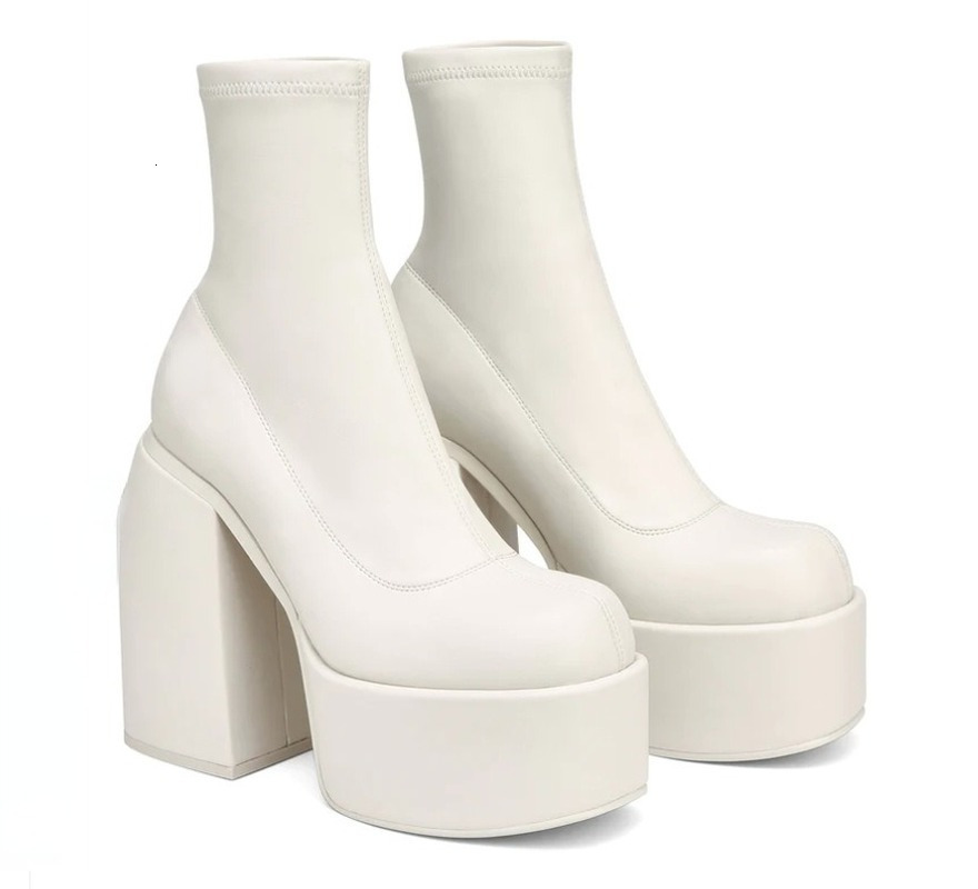Autumn Winter Round Toe Ladies Matin Jeans Platform Chunky Heels Boots White Women's Shoes Big Size 41 42 230830 7b0f