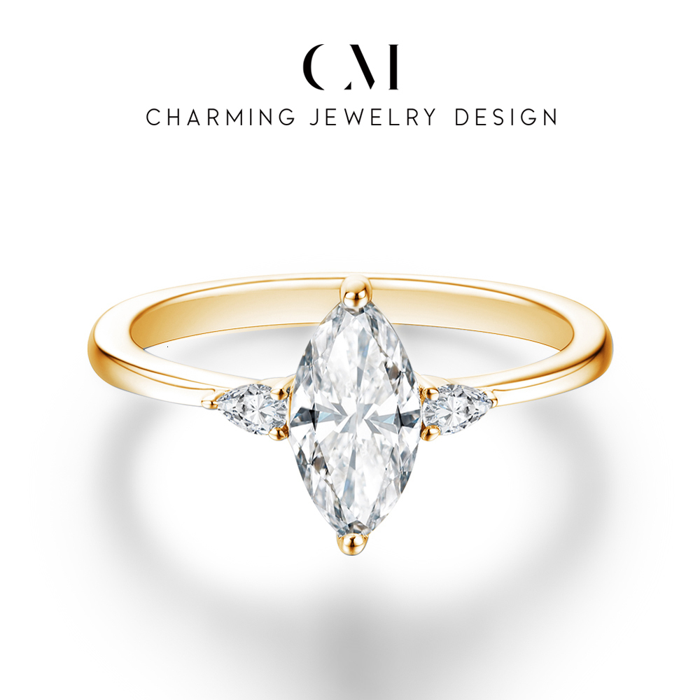 Wedding Rings CHARMING 2023 Marquise 1CT Ring Pure 10K 14K 18K Real Gold for Women Men Anniversary Fine Jewelry Gift 230830