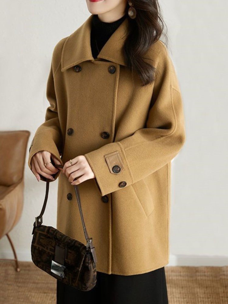 Women's Wool Blends Autumn Fashion Elegant Solid Woolen Coat Women Vintage Casual Loose Outerwear Jackets Female Chic Warm Overcoat Clothes 23083