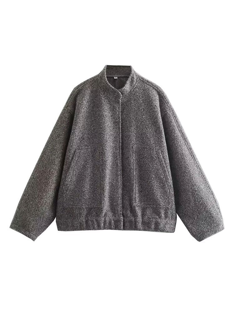 Spring Womens Jackets Warm Gray Long Sleeve Bomber Jacket Womens Outerwear With Button Pockets Jacket Coat Thicken Coat Top For Women 2