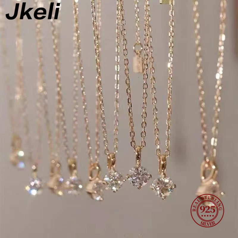 Pendant Necklaces Jkeli S925 Pure silver 14k gold pendant Multi functional single diamond necklace with six claws Zircon for women gift 230831