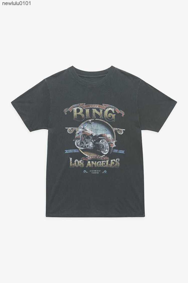23SS A Bing Fashion Classic Tee Ab New Los Angeles Motorcycle T-shirt Letter Printing Black Gray Cotton Women Short Sleeve 233ess