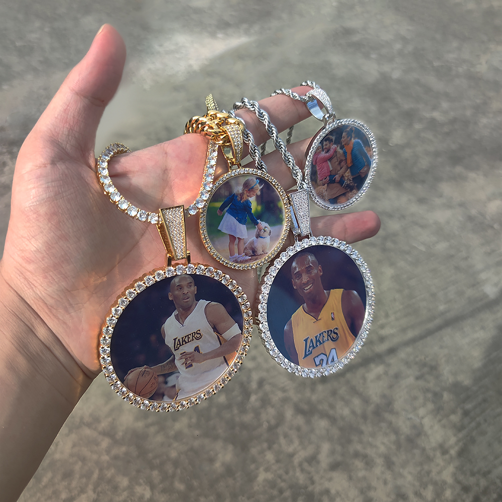 Pendant Necklaces Round Memory Medallions Custom Picture Pendant Necklace for Men Hip Hop Jewelry Large Size Po Pendant 230831