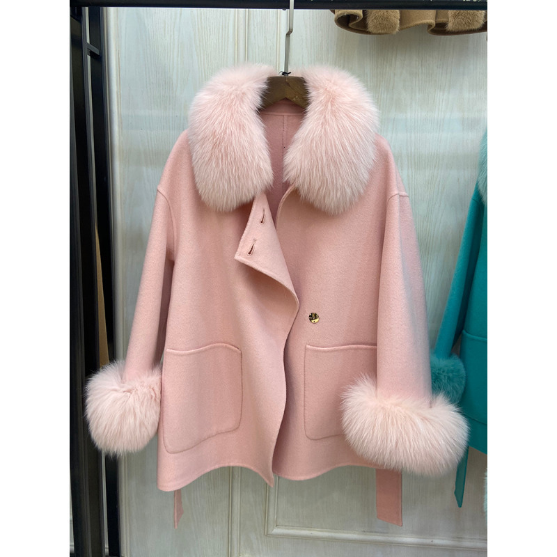 Women's Wool Blends European and American Street Fashion Winter Woolen Coats Fur Collar Outerwear Changeable Lace-ups Women Jacket 230830