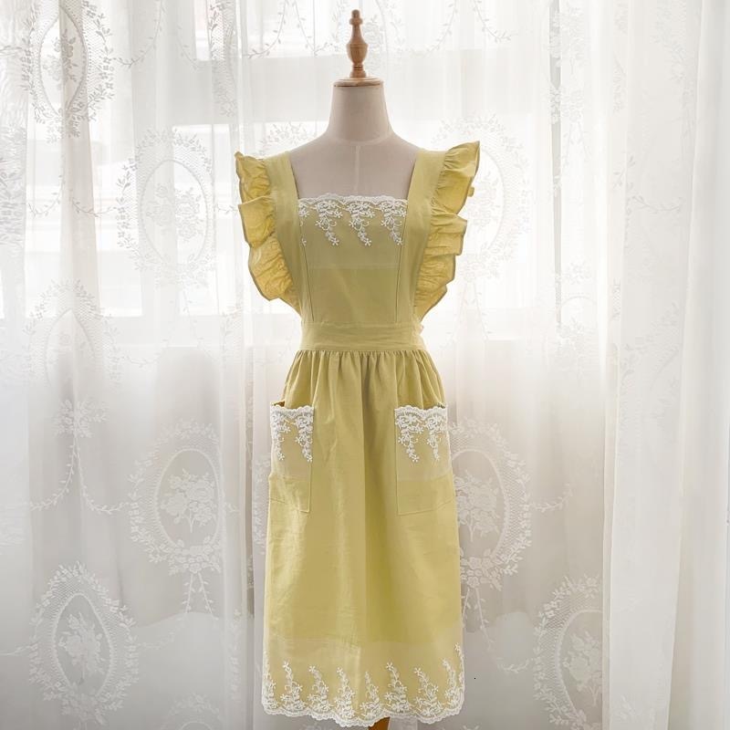 Aprons Washed Cotton Linen Lace Kitchen Aprons Flower Shop Garden Ruffles Work Clean Apron for Woman Dress 230831