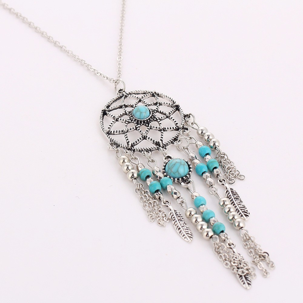 Pendant Necklaces Bohemia Style Retro Tassel Feathers Turquesa Necklace 78cm Dream catcher Sweater For Women Girl 230831