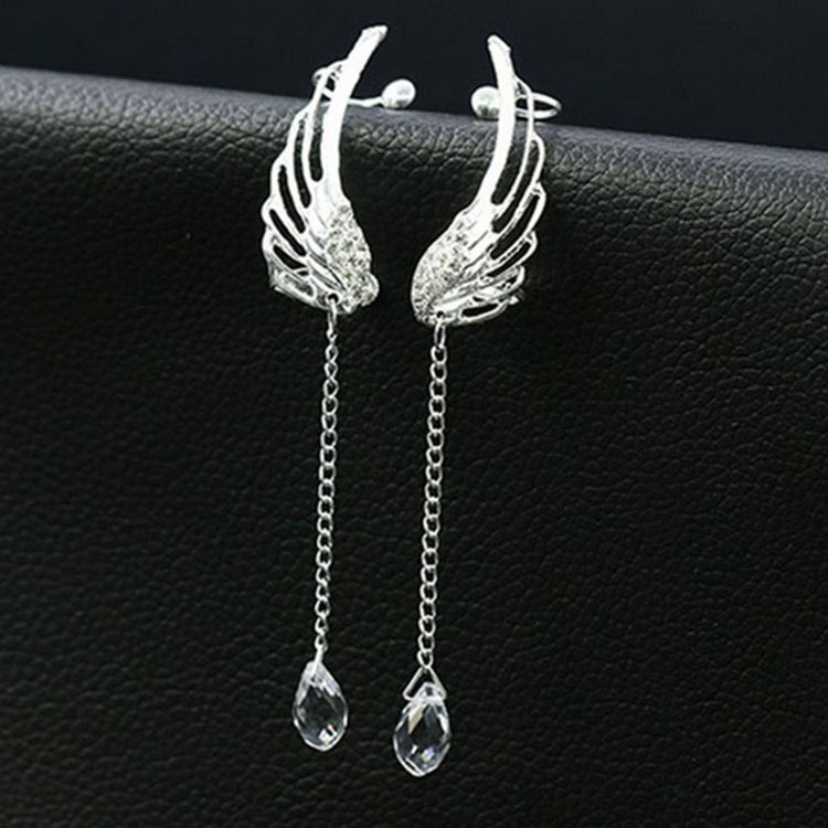 Ear Cuff Delysia King Women Angel Wings Feather Earrings Stud Trendy Crystal Tassel Jewelry 230830