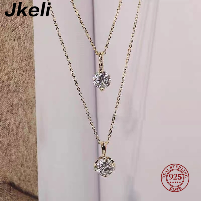 Pendant Necklaces Jkeli S925 Pure silver 14k gold pendant Multi functional single diamond necklace with six claws Zircon for women gift 230831
