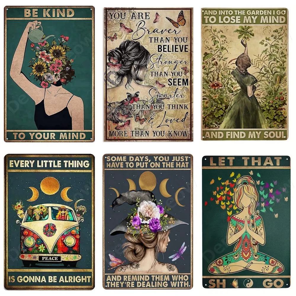 Inspirational Quotes Retro Tin Signs Be Kind to Your Mind Wall Art Sign Hippie Girl Vintage Home Room Garden Wall Decor Poster Living Room Painting Si
