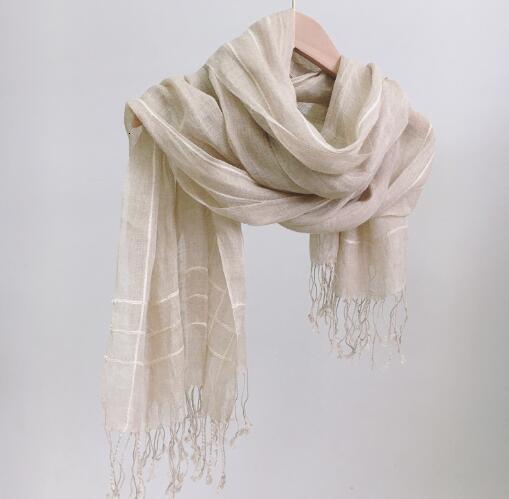 Scarves Summer Pure Linen Scarf Striped Beach Sunscreen Linen Scarf Autumn And Winter Warm Big Tassel Scarves 230831
