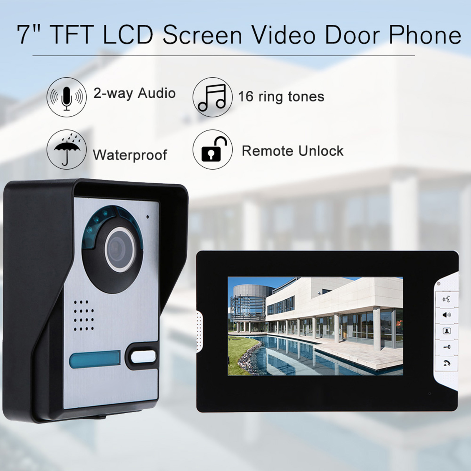 Video Door Phones Doorbell Phone with 7 Color TFT LCD Monitor Screen 5 IR LEDs Adjustable Volume Brightness for Home Office 230830