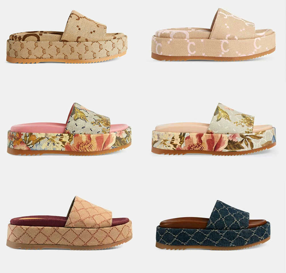 Sandals designer Heel womens Summer Beach Sandal 60mm Slippers Slide Flip Flops Luxury Flat Thick Bottom Embroidery Printed Dress Shoes platform Fashion 2024