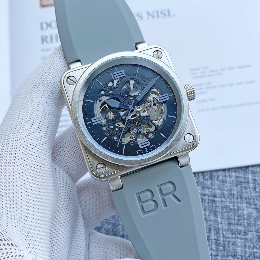 2023 Wristwatches Men Automatic Mechanical Watch Bell Brown Leather Black Rubber Ross watches Multifunction Six Stitches