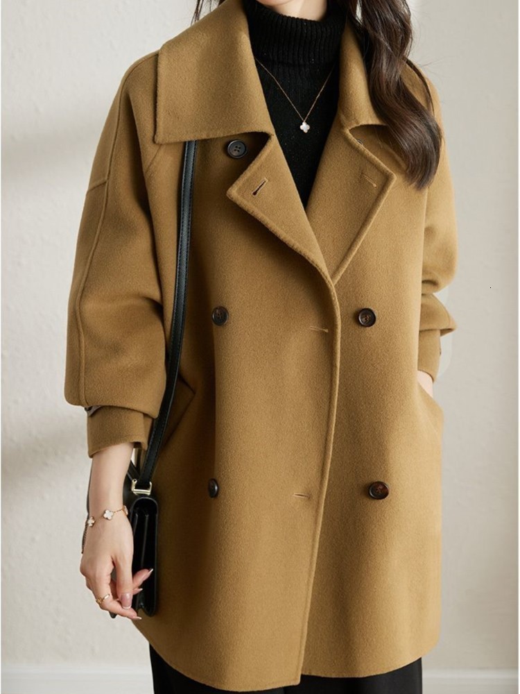 Women's Wool Blends Autumn Fashion Elegant Solid Woolen Coat Women Vintage Casual Loose Outerwear Jackets Female Chic Warm Overcoat Clothes 23083