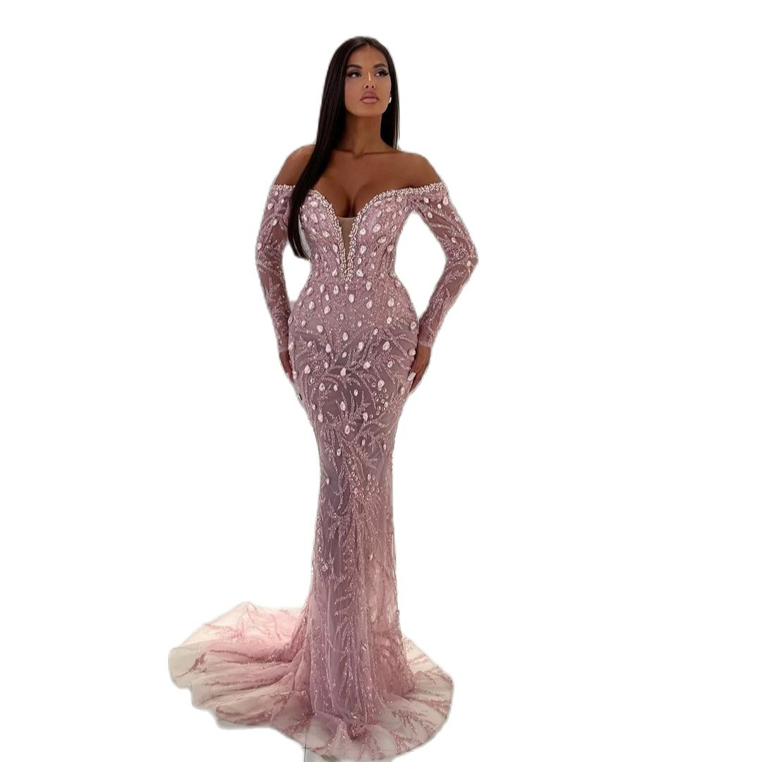 Luxury Crystal Evening Dresses Fashion Design Sexy V Neck Mermaid Prom Dress Glitter Sequins Beads Custom Made Chic Formal