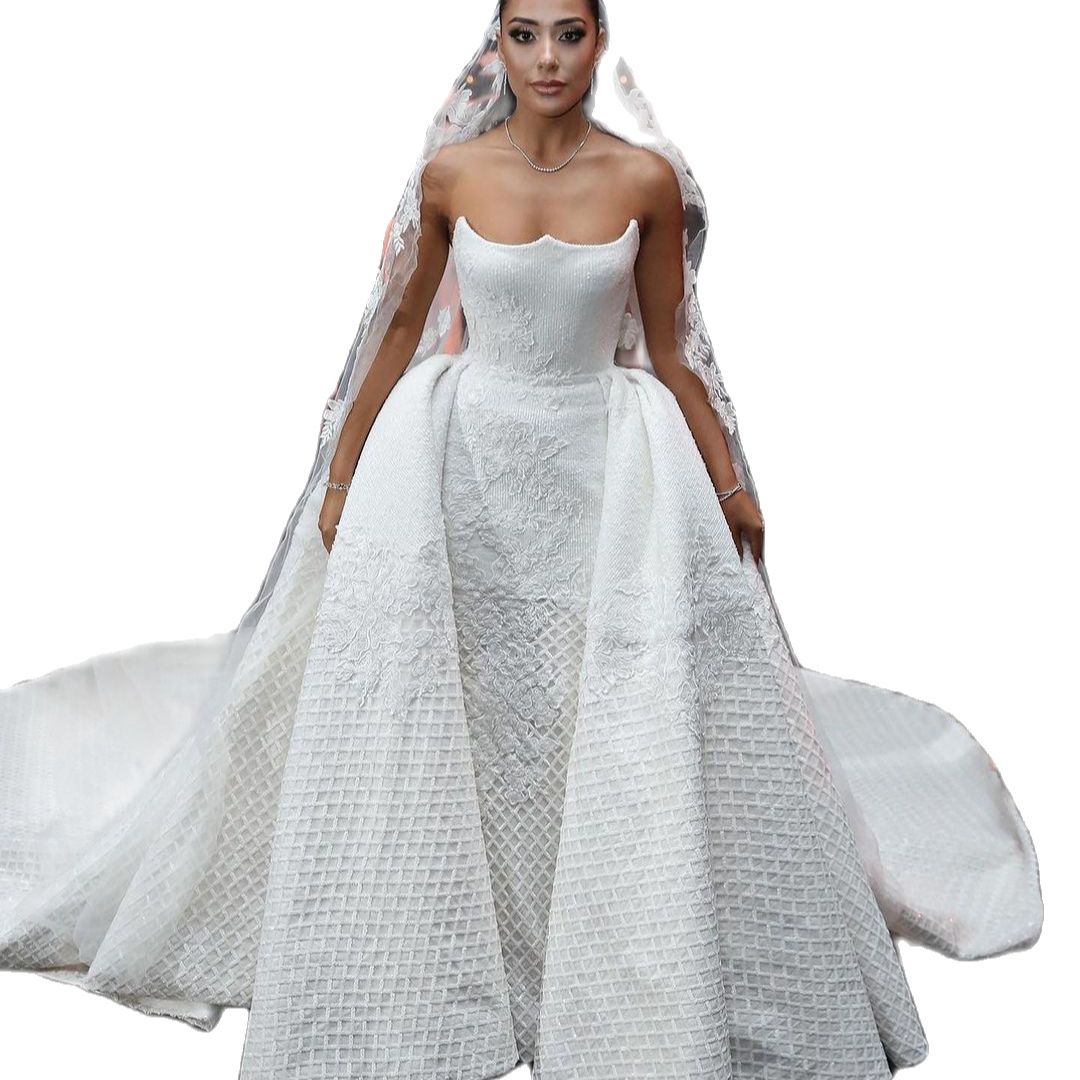 Sexy Mermaid Lace Wedding Dresses Strapless Appliques Bride Gowns With Train Backless Zipper Robe De