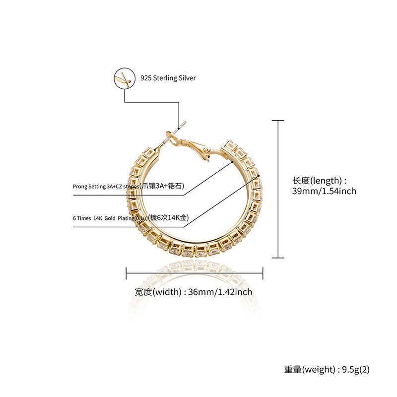 2cm-10cm Gold Big Hoop Earrings for Women Cubic Zircon Simple Ear Ring Hip Hop Personality Single Row Bling Dangle Earring Gemstone Party Trendy State