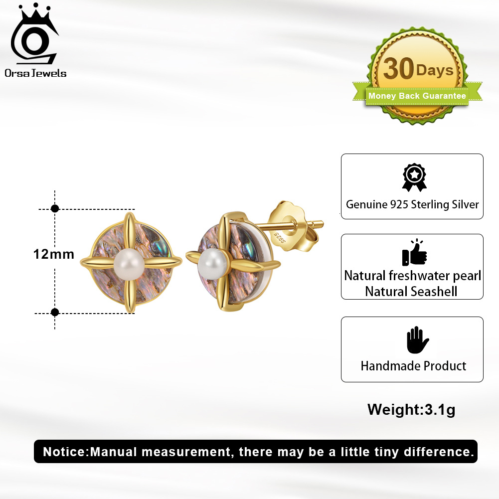 Ear Cuff ORSA JEWELS 14K Gold 925 Sterling Silver Pearl Earrings with Abalone Shell for Women Fashion Pearls Stud Jewelry GPE25 230831