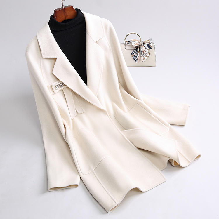 815G213# Coats and Jackets Women Autumn & Winter Outerwear Women's Loose Woolen Fabric Medium Length Double-sided Wool Cashmere