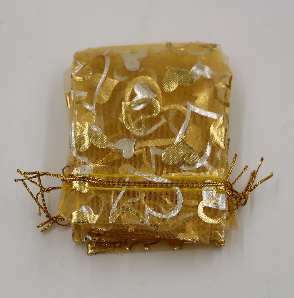 Hot Jewelry Packing 100Pcs Gold Heart Organza Pouch Wedding Favor Gift Bags ZZ