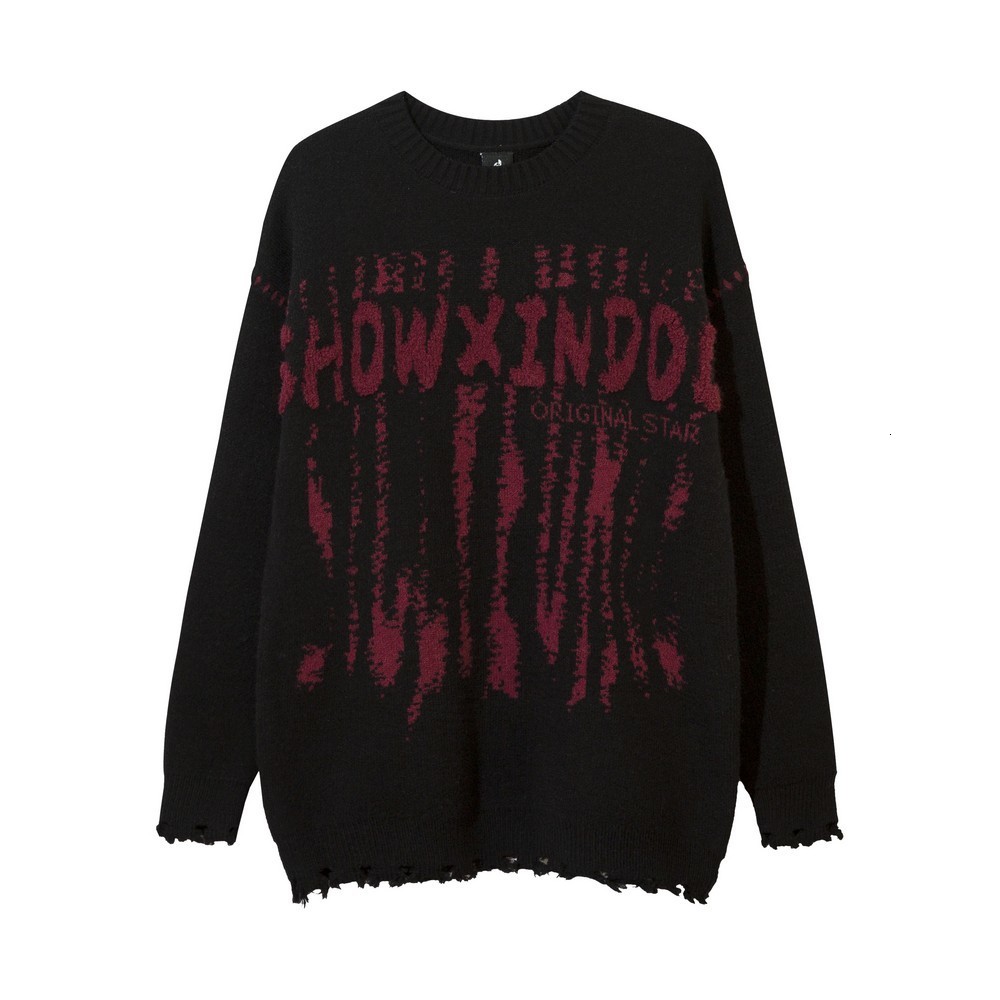 Men's Sweaters Embroidery Letter Vintage Sweater for Women Ripped Long Sleeve Oversize Y2k Grunge Gothic Clothing Goth Tops Streetwear 230831