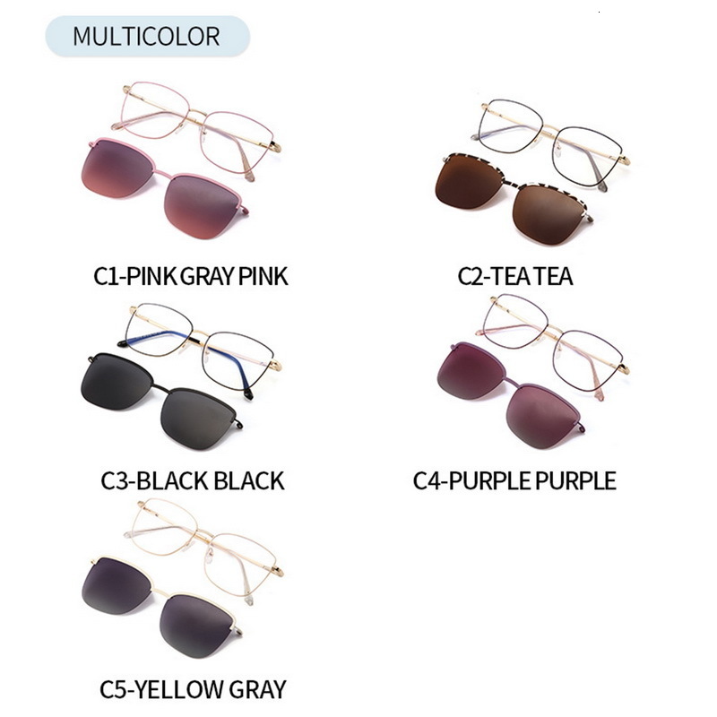Fashion Sunglasses Frames 2 In 1 Glasses Anti Blue Light with 1Pc Magnetic Polarized Clip On Lenses Trendy Metal Frame Cat Eye Eyewear 230831