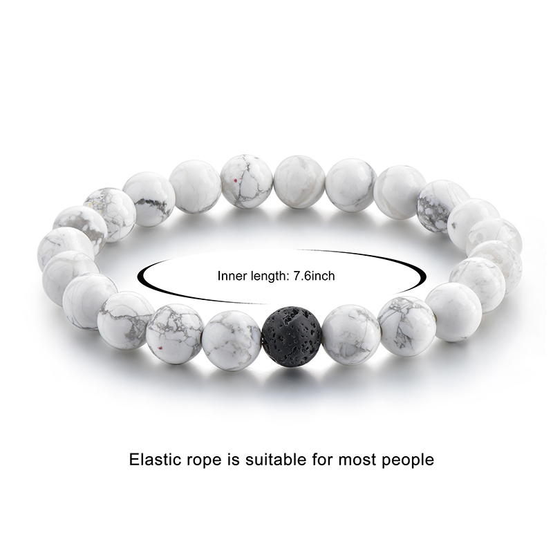8MM Natural Lava Stone Strands Distance Bracelets Men Women Volcanic Rock Beads Couple Bracelet White Howlite Stone Lovers Bracelet Set Jewelry Gift
