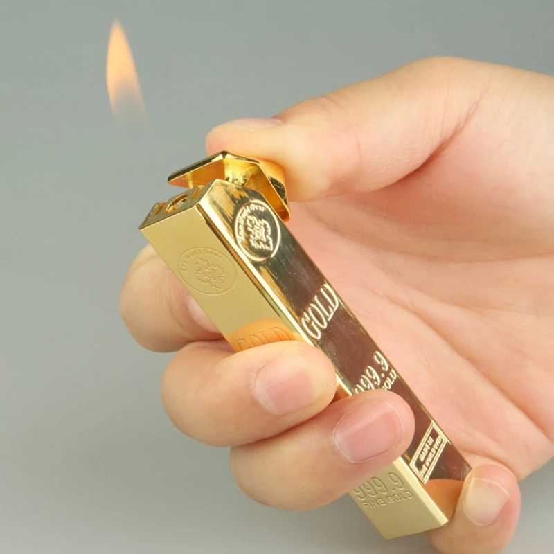 Creative Metal Gold Brick Torch Lighter Multipurpose Cool Refillable Candle Butane No Gas Lighters Free Fire Smoking Accessories KG99 W260202