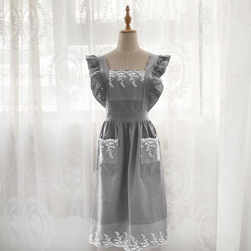 Aprons Washed Cotton Linen Lace Kitchen Aprons Flower Shop Garden Ruffles Work Clean Apron for Woman Dress 230831