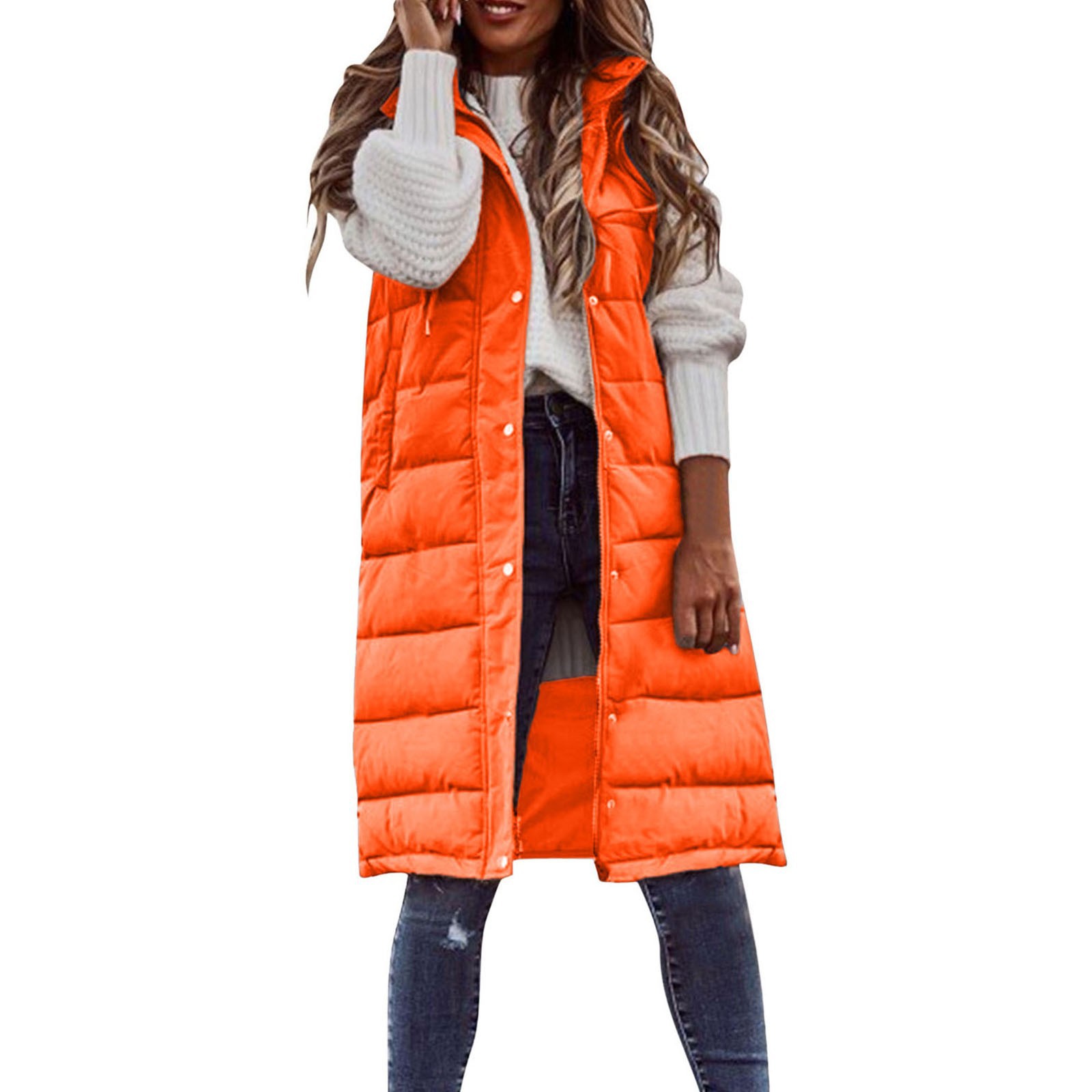 Women's Long with Hood Outdoor Vest Down Women's Jacket Quilted Loose Coat Sleeveless Jacket Winter Light Weight Sweaters Snowwear