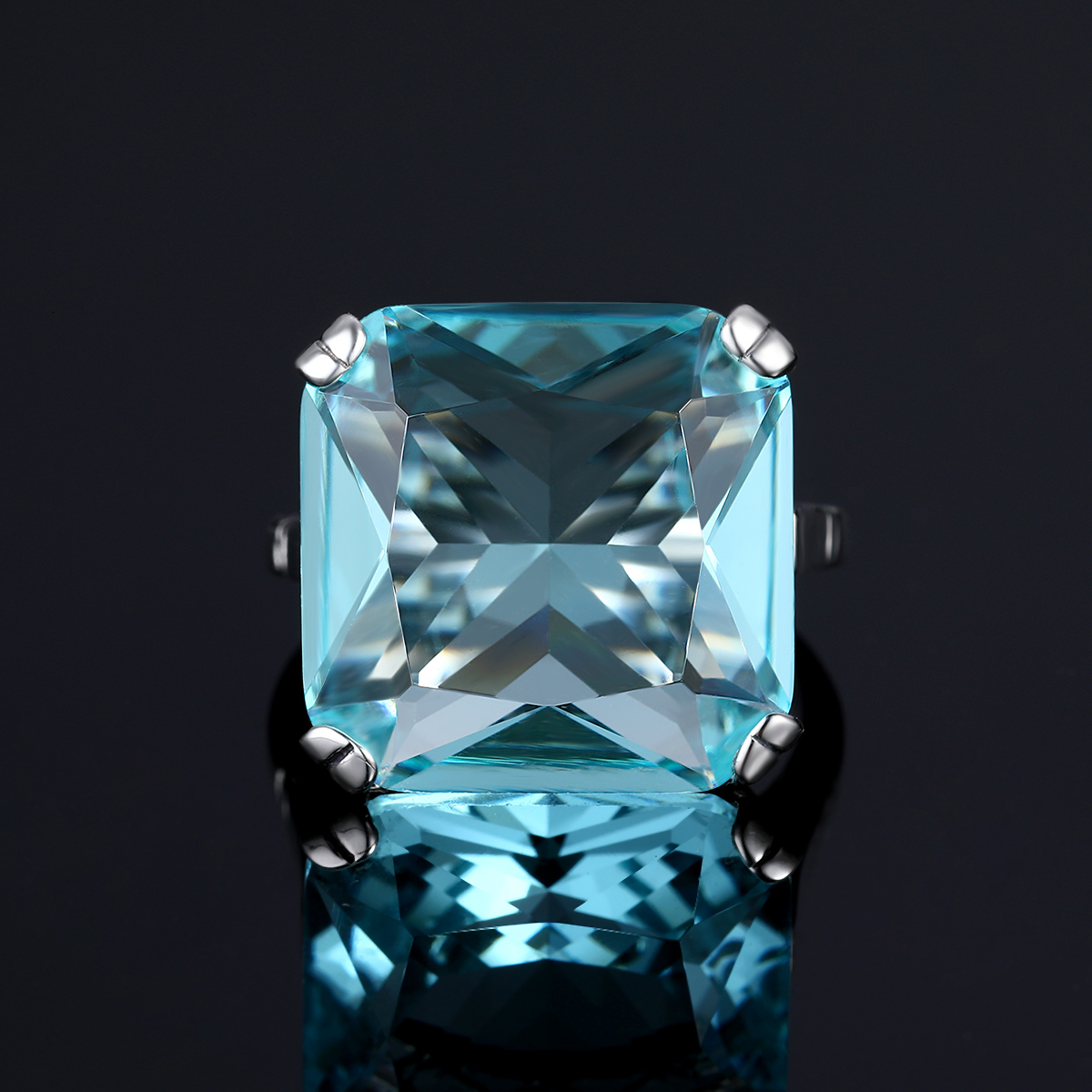 Wedding Rings Szjinao Real 925 Sterling Silver 17 17mm Square Aquamarine Ring For Women Vintage Sparkling Massive Birthstone Jewelery Female D 230830