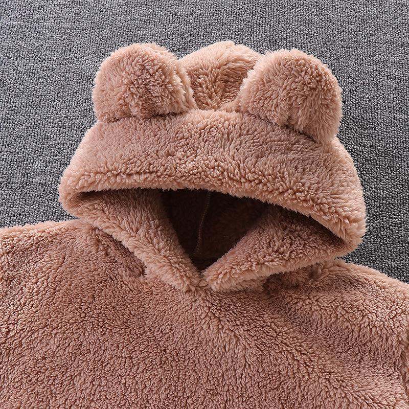 Clothing Sets Cute Baby Boys Girls Coral Velvet Warm Spring Autumn Winter Hoodied Clothes Sets Children Kids Thick Woolen Bear Hoody Suits 230830