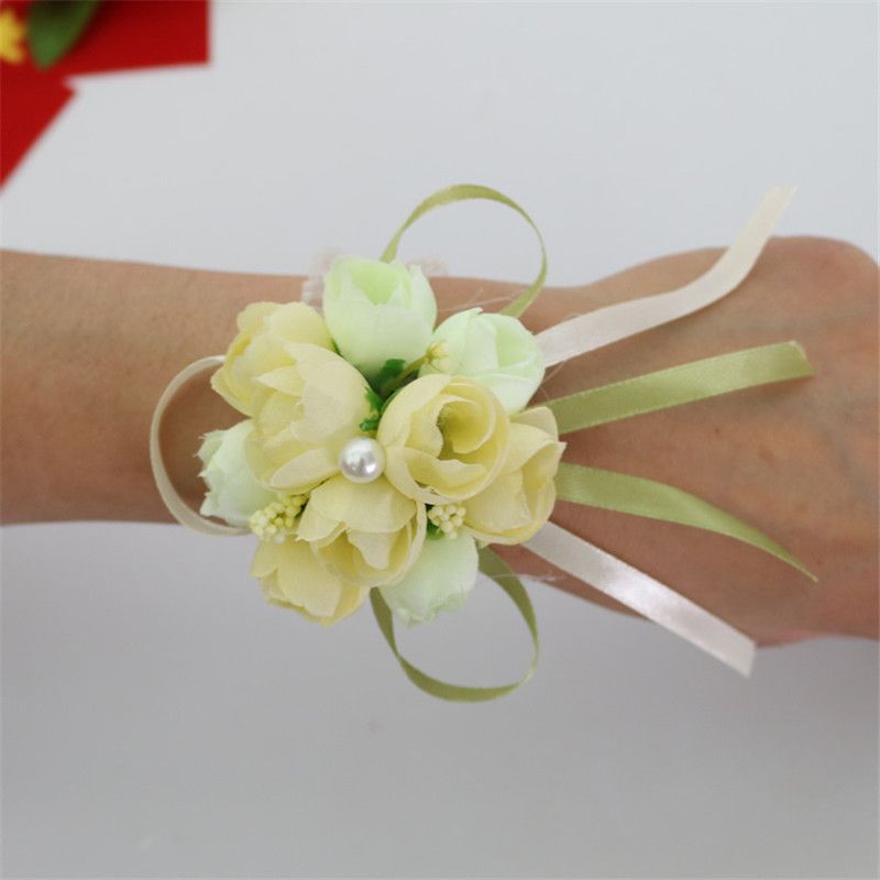 Bride Wrist Flower Corsage Bridesmaid Sister Hand Flowers Wedding Ball Artificial Silk Flower Bracelet New Arrival ZZ