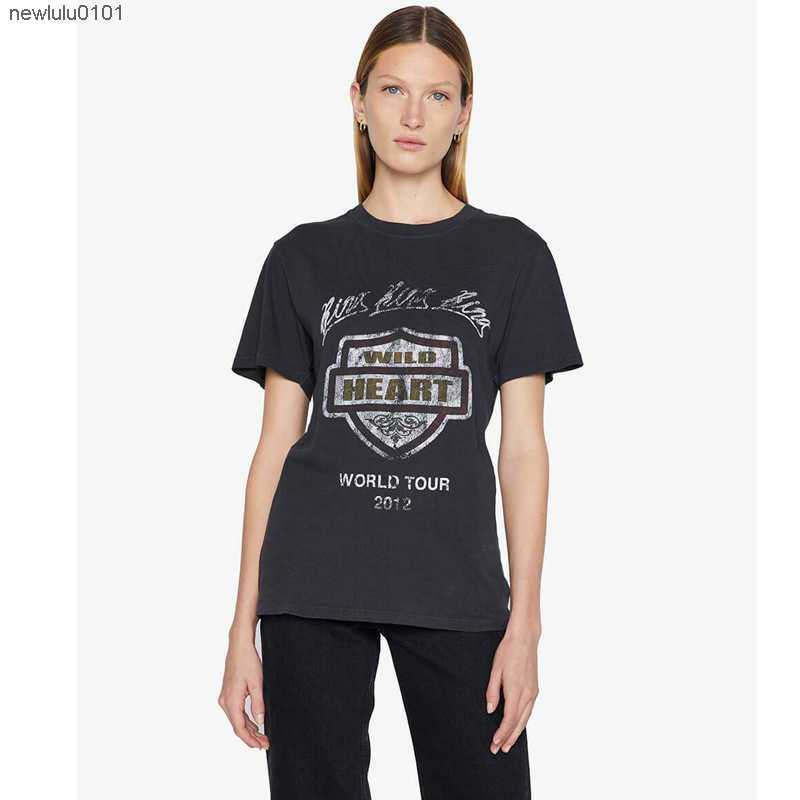 23SS A Bing Fashion Classic Tee Ab New Los Angeles Motorcycle T-shirt Letter Printing Black Gray Cotton Women Short Sleeve 233ess