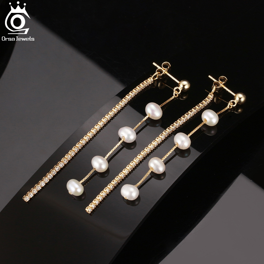 Hoop Huggie ORSA JEWELS 925 Sterling Silver Pearl Dangle Earrings Chain for Women Teen Elegant Long Tassel Jewelry GPE22 230831