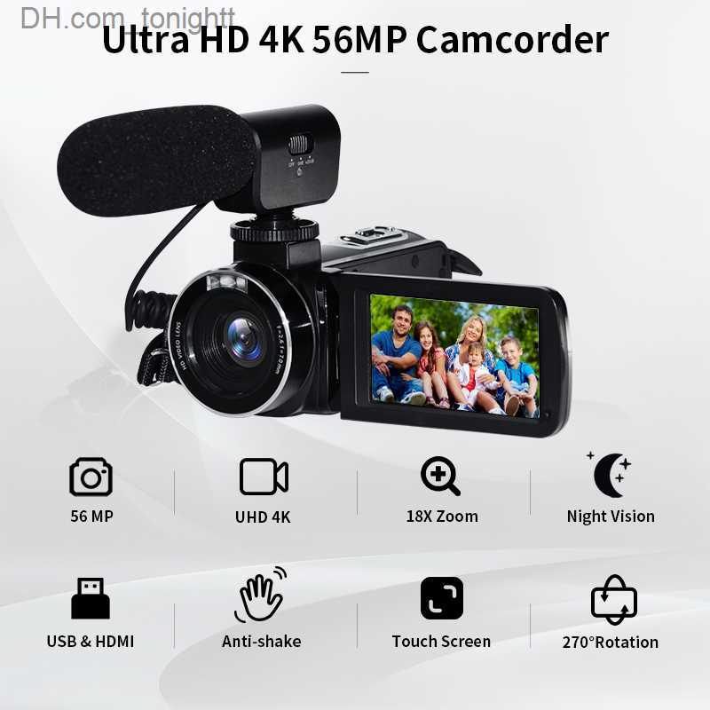 Camcorders 4K Camcorder Ultra HD 56MP Video Blog for YouTube 18 x Digital IR Night Vision WiFi with Microphon Q230831